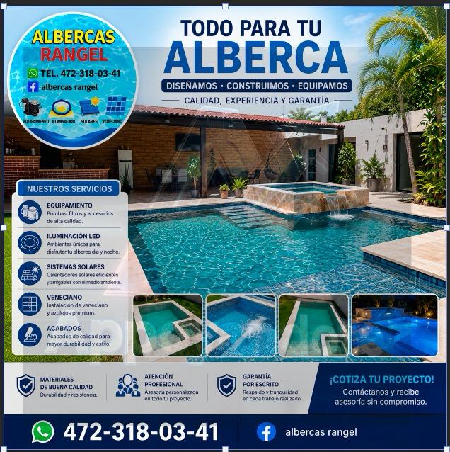 Publicidad de servicios de Albercas Rangel